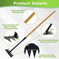 Stand Up Weed Puller, Gardenia Weeding Rake 2.0, 60" Forged Iron Weeding Rake with Exclusive Double-Edged Thickened 6-Tines & Long Wooden Handle