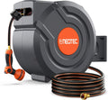 NEO-TEC 100FT Retractable Garden Hose Reel 1/2 Inch with 9-Pattern Nozzle, Automatic Slow Return & Any Length Lock