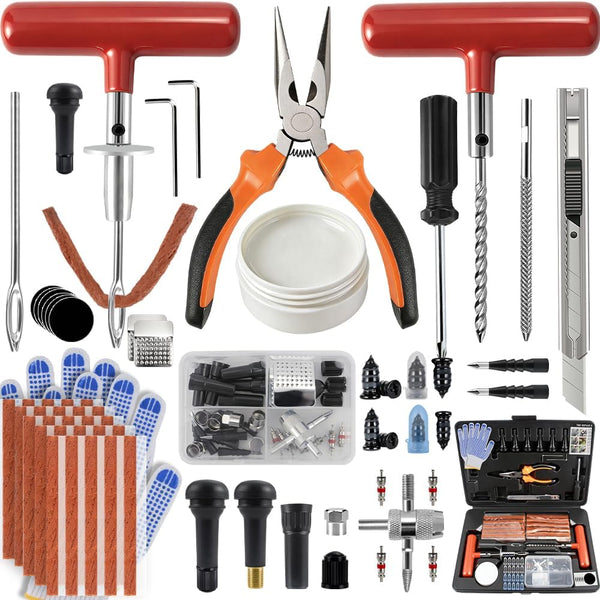SBGGRL 132Pcs Heavy Duty Tire Repair Kit, Professional Tire Plug Kits with Rubber Nails, 50Pcs Plugs, Fix a Flat Puncture Patch Tools for Motorcycle
