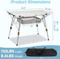 Dovov Camping Furniture, Camping Table Portable Foldable with Adjustable Legs, Aluminum Roll Up Table with Large Mesh Storage Layer & Carrying Bag