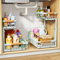 Home Storage Organizer, PXRACK Under Sink Organizer, Adjustable Height, 2 Tier Pull Out Under Cabinet Organizer