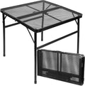 Camping Furniture, 2Ft Small Folding Table with Carry Handle, Camping Table Adjustable Height 10.6–22 in, Black Metal Mesh