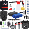 AUTODECO Car Cleaning Kit, 42Pcs Car Wash Detailing Kit Cleaning Set with Foam Gun Sprayer, Long-Handle Brush, Collapsible Bucket, Large Wash Mitt