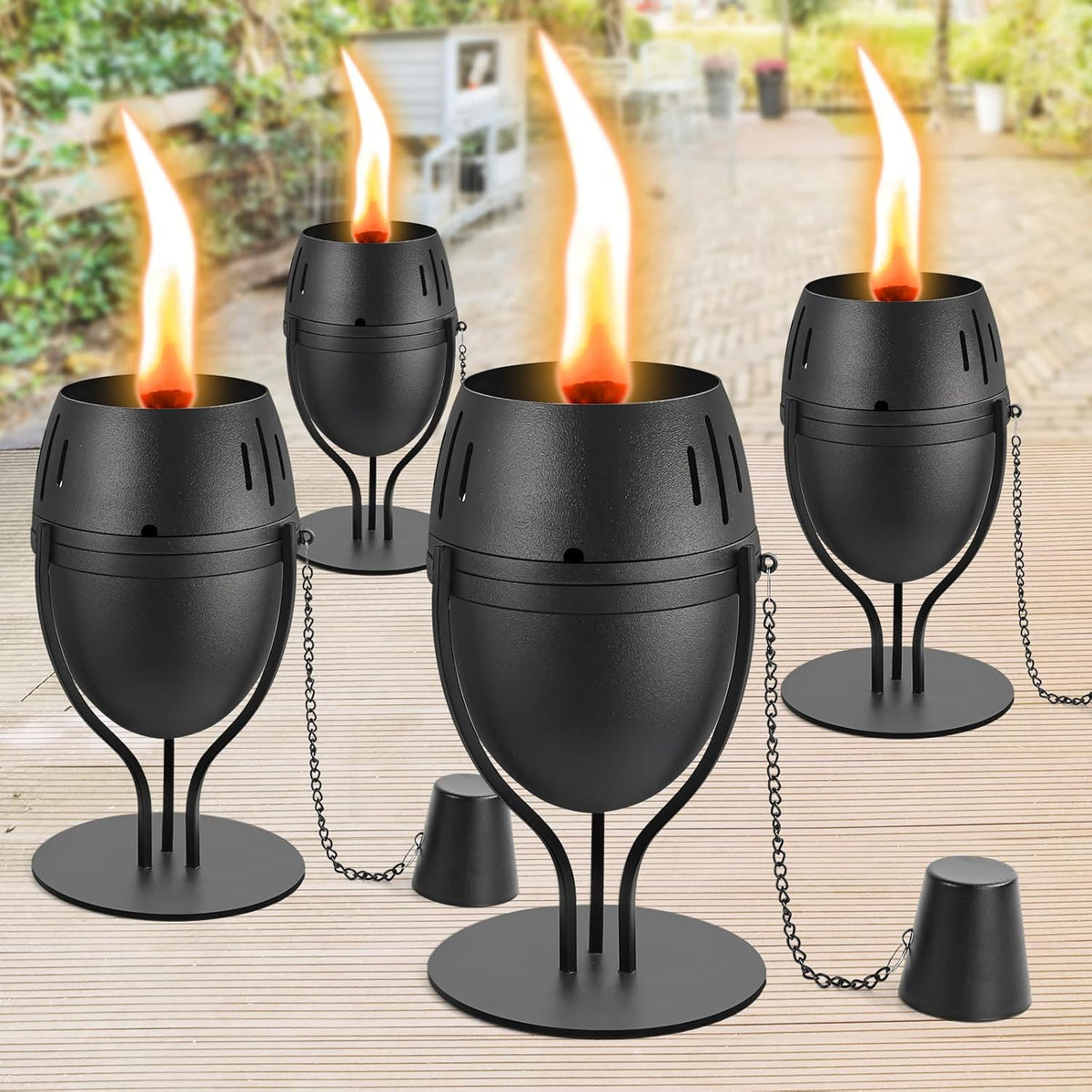 FAN-Torches Mosquito Repellent Outdoor Lantern, 4 Pack Table Top Torches, 24.5oz Citronella Torches for Outside, Decorative Tabletop Lantern for Yard