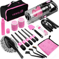 Viewsun 17pcs Car Cleaning Kit, Pink Car Interior Detailing Kit with High Power Handheld Vacuum, Detailing Brush Set, Windshield Cleaner, Cleaning Gel