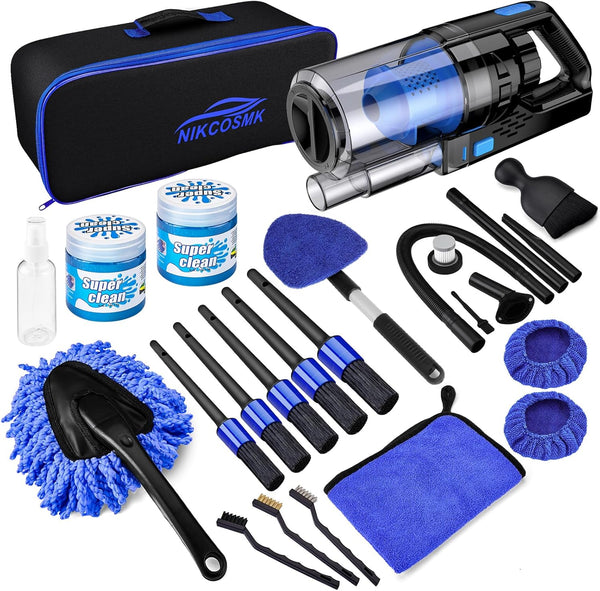 NIKCOSMK Car Cleaning Kit, 17pcs Car Detailing Kit Interior Cleaner, Car Interior Cleaning Kit with Handheld Car Vacuum, Car Detailing Brushes