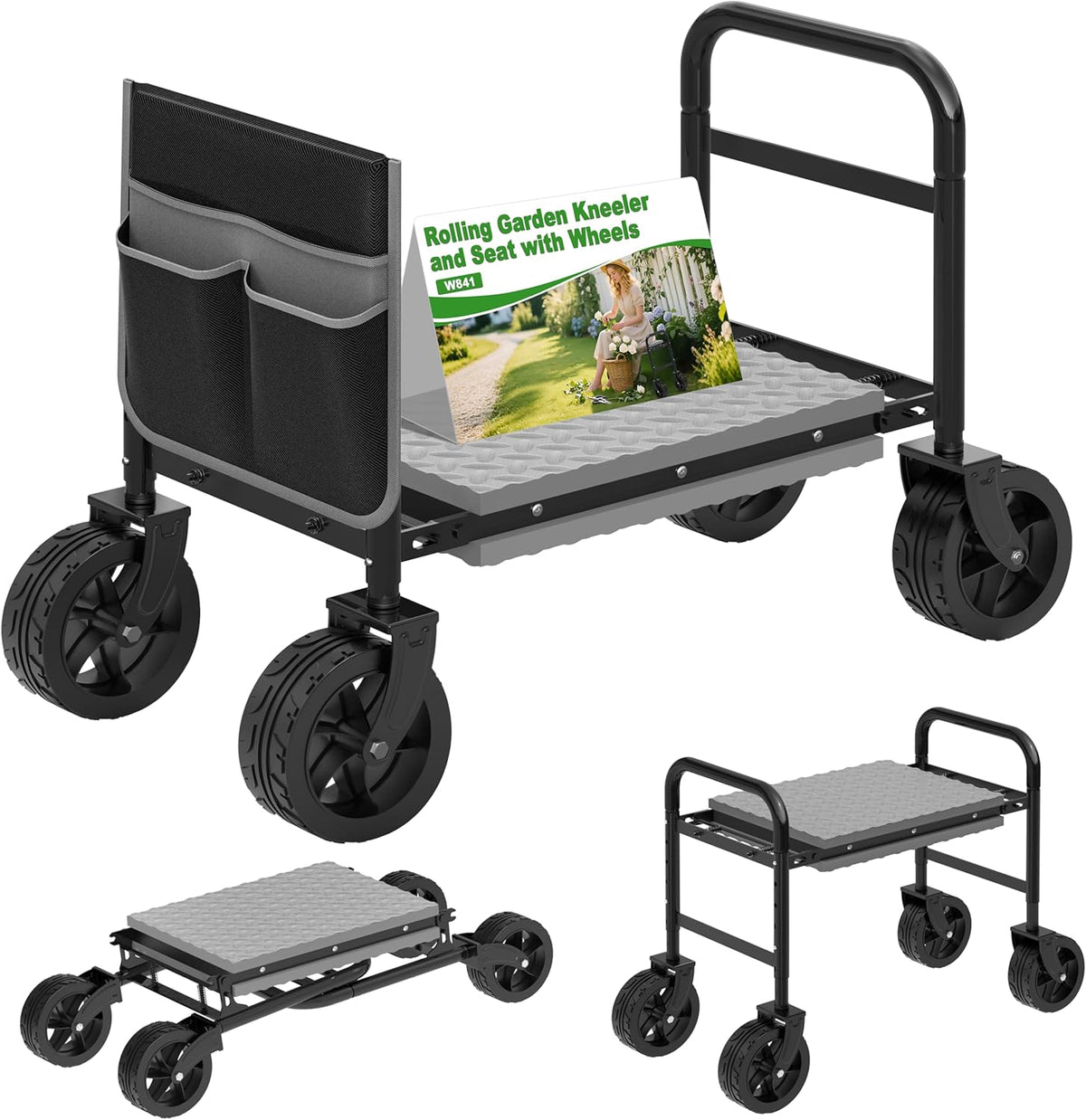 Garden Kneeler & Seat, NIUXX Garden Kneeler and Seat with 360° Wheels: 3-in-1 Rolling Garden Stool with Extendable Legs