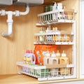 Home Storage Organizer, PXRACK Under Sink Organizer, 2-Pack 3-Tier Height Adjustable Thickened Metal Pull out Cabinet Organizer Shelf