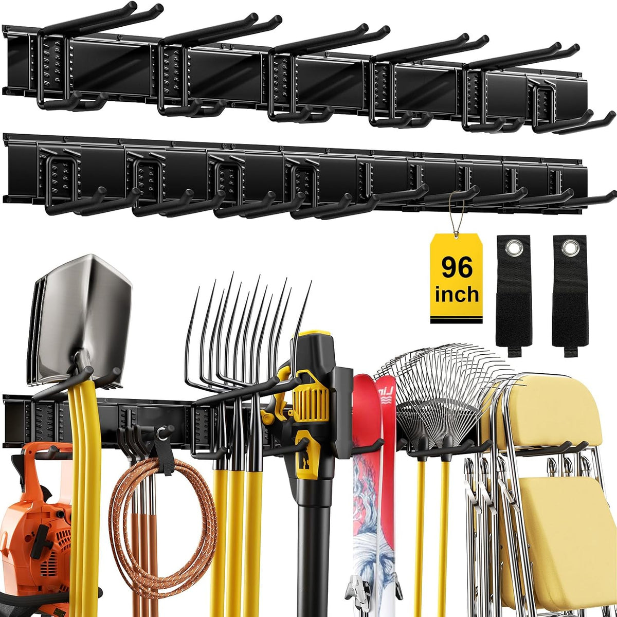 Garage Tool Organizer, 64" Garage Wall Tool Organizer, 900 Lbs Heavy Duty Steel Garden Tool Storage Rack & Garage Organization for Yard, Shed, Garage