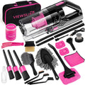 Viewsun 17pcs Car Cleaning Kit, Pink Car Interior Detailing Kit with High Power Handheld Vacuum, Detailing Brush Set, Windshield Cleaner, Cleaning Gel