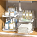 Home Storage Organizer, Delamu 2-Tier Multi-Purpose Bathroom Under Sink Organizers and Storage, Stackable Kitchen Pantry Organization