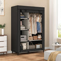 Calmootey Portable Closet Organizers, Clothing Storage, Wardrobe with 6 Shelves and Hanging Rod, Non-Woven Fabric Cover with 4 Side Pockets, Black