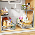 Home Storage Organizer, PXRACK Under Sink Organizer, Adjustable Height, 2 Tier Pull Out Under Cabinet Organizer