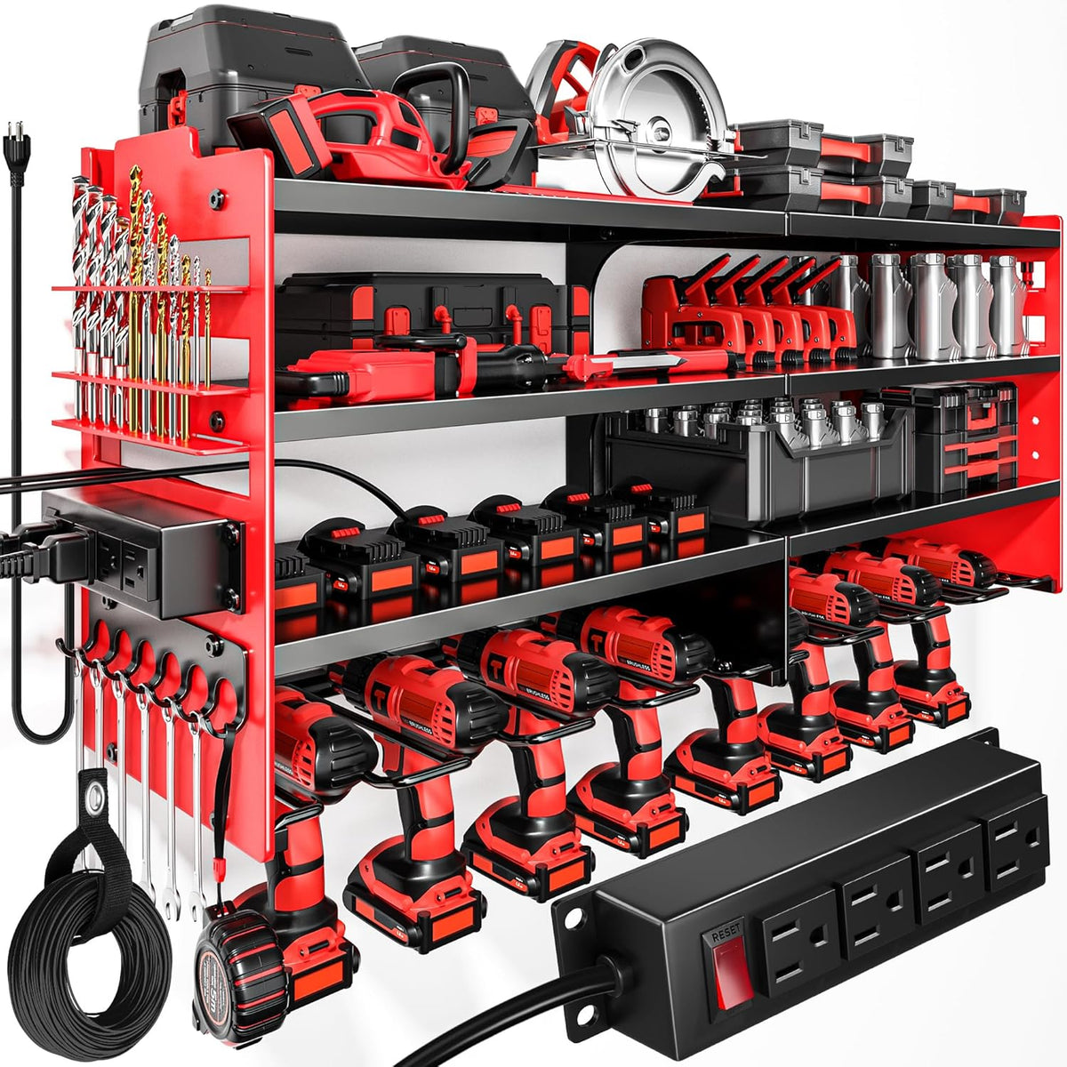 Garage Tool Organizer, POKIPO Large Power Tool Organizer Wall Mount with Charging Station