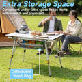 Dovov Camping Furniture, Camping Table Portable Foldable with Adjustable Legs, Aluminum Roll Up Table with Large Mesh Storage Layer & Carrying Bag
