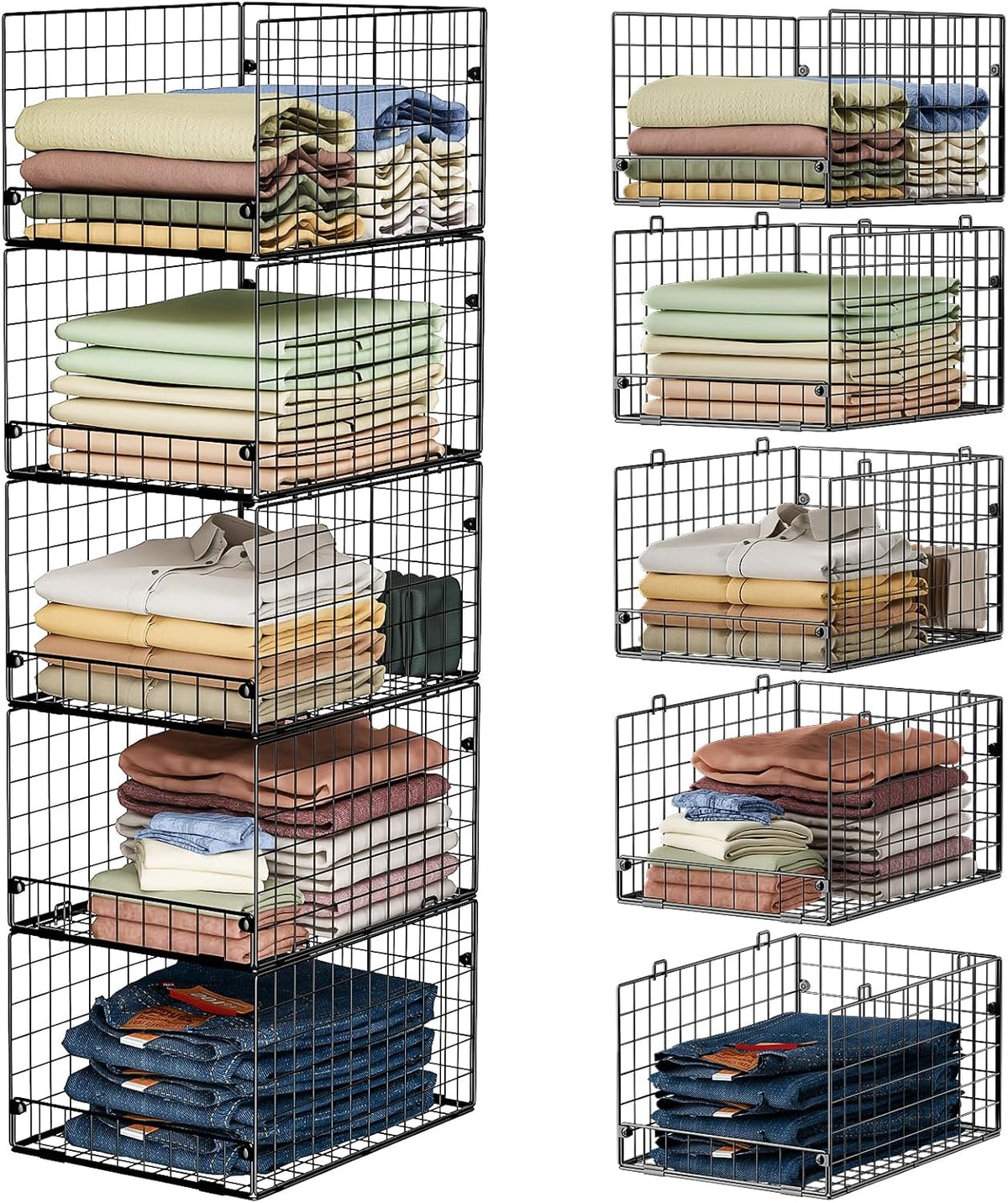 Portable Closet Organizer, 4-Tier Stackable Closet Organizers and Storage Shelves, Foldable Closet Shelf Organizer