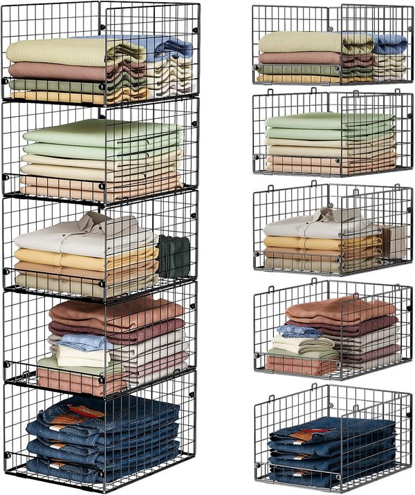 Portable Closet Organizer, 4-Tier Stackable Closet Organizers and Storage Shelves, Foldable Closet Shelf Organizer