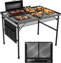 Camping Furniture, Folding Table with 2 Wing Panels, 3x2 FT Camping Table with Mesh Desktop, Height Adjustable Folding Grill Table with Mesh Bag