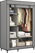 Calmootey Portable Closet Organizers, Clothing Storage, Wardrobe with 6 Shelves and Hanging Rod, Non-Woven Fabric Cover with 4 Side Pockets, Black