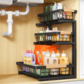 Home Storage Organizer, PXRACK Under Sink Organizer, 2-Pack 3-Tier Height Adjustable Thickened Metal Pull out Cabinet Organizer Shelf