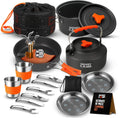 Smokey Camp Camping Cookware Mess Kit Set with Stove, Backpacking Camping Pots and Pans Set, All in One Non-Stick Camping Cooking Set, Portable Stove