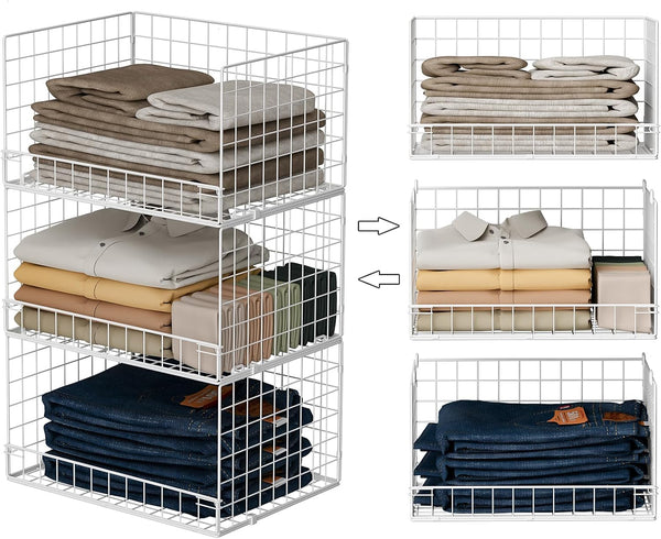 Portable Closet Organizer, 4-Tier Stackable Closet Organizers and Storage Basket, Foldable Closet Shelf Organizer System