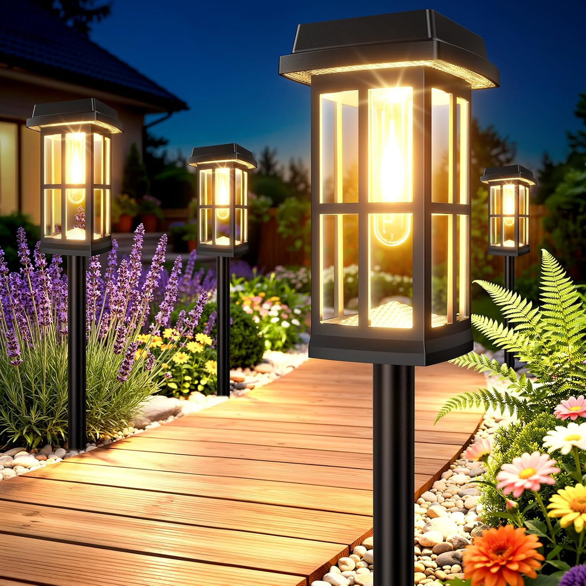 Ahaorigin Solar Outdoor Lights, 8 Pack Solar Pathway Lights Outdoor, 2 Lighting Modes Waterproof Solar Lights Outdoor, Sturdy Metal Rods