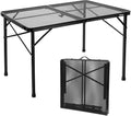 Camping Furniture, 2Ft Small Folding Table with Carry Handle, Camping Table Adjustable Height 10.6–22 in, Black Metal Mesh