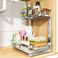Home Storage Organizer, PXRACK Under Sink Organizer, Adjustable Height, 2 Tier Pull Out Under Cabinet Organizer