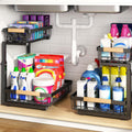Home Storage Organizer, PXRACK Under Sink Organizer, Adjustable Height, 2 Tier Pull Out Under Cabinet Organizer