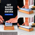 Sharp Pebble Premium Whetstone Knife Sharpening System, 1000/6000 Grit Whetstone Knife Sharpener & Honing Kit with Angle Guide & Non-Slip Bamboo Base