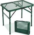 Camping Furniture, 2Ft Small Folding Table with Carry Handle, Camping Table Adjustable Height 10.6–22 in, Black Metal Mesh