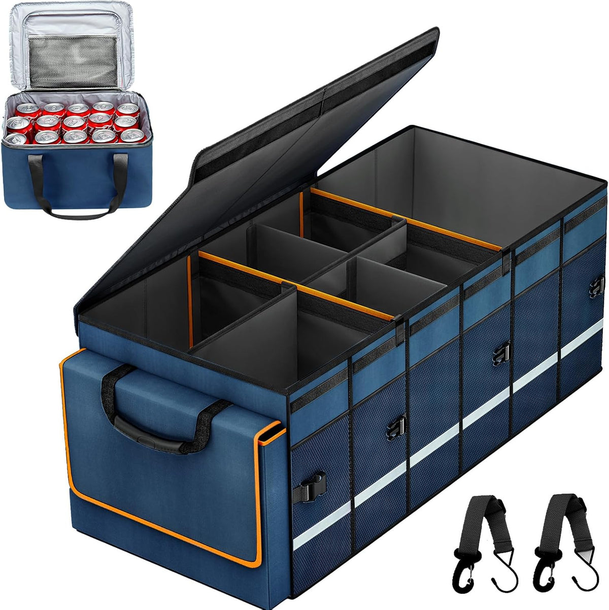 GDNasist Car Trunk Organizer and Storage with Lid & Removable Leakproof Cooler Bag, Car Accessories 6 Removable Dividers for Custom Space