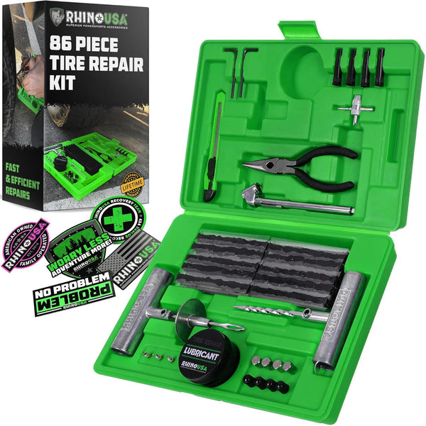 Rhino USA Tire Repair Kit (86-Piece) Professional Heavy Duty Tire Plug Kit to Fix Punctures & Patch Flats with Ease