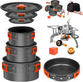 Smokey Camp Camping Cookware Mess Kit Set with Stove, Backpacking Camping Pots and Pans Set, All in One Non-Stick Camping Cooking Set, Portable Stove