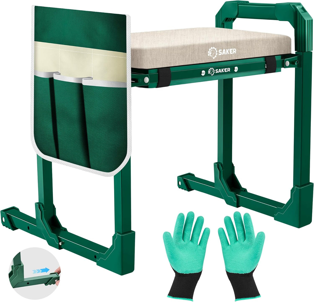 Garden Kneeler & Seat, Saker Garden Kneeler and Seat Foldable Gardening Stool with Extendable Legs & Thickened Pad, Tool/Storage Bag