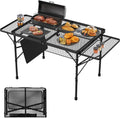 Camping Furniture, Folding Table with 2 Wing Panels, 3x2 FT Camping Table with Mesh Desktop, Height Adjustable Folding Grill Table with Mesh Bag
