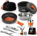 Smokey Camp Camping Cookware Mess Kit Set with Stove, Backpacking Camping Pots and Pans Set, All in One Non-Stick Camping Cooking Set, Portable Stove