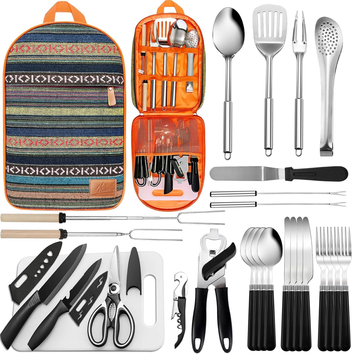 Freehiker Camping Cookware Set, Portable Camping Kitchen Utensil Set-27 Piece Cookware Kit
