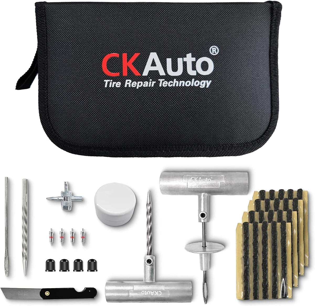 Tire Repair Kit, CKAuto Tire Plug Repair Kit, Heavy Duty Car Emergency Tool Kit for Flat Tire Puncture Repair, 80 Pcs Value Pack