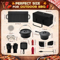 Geetery 15 Pcs Pre-seasoned Cast Iron Cookware Set, Dutch Oven Camping Accessories Kit with Skillet, Pan, Pot, Gloves, Lid Lifter, Storage Bag