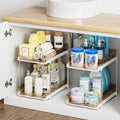 Home Storage Organizer, Delamu 2-Tier Multi-Purpose Bathroom Under Sink Organizers and Storage, Stackable Kitchen Pantry Organization