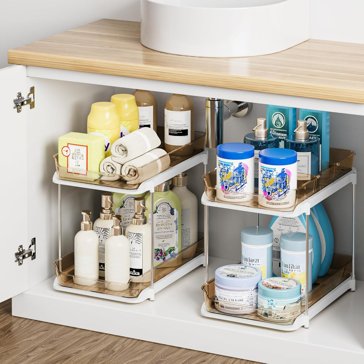 Home Storage Organizer, Delamu 2-Tier Multi-Purpose Bathroom Under Sink Organizers and Storage, Stackable Kitchen Pantry Organization