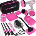 Viewsun 17pcs Car Cleaning Kit, Pink Car Interior Detailing Kit with High Power Handheld Vacuum, Detailing Brush Set, Windshield Cleaner, Cleaning Gel