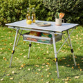 Dovov Camping Furniture, Camping Table Portable Foldable with Adjustable Legs, Aluminum Roll Up Table with Large Mesh Storage Layer & Carrying Bag