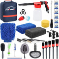AUTODECO Car Cleaning Kit, 42Pcs Car Wash Detailing Kit Cleaning Set with Foam Gun Sprayer, Long-Handle Brush, Collapsible Bucket, Large Wash Mitt
