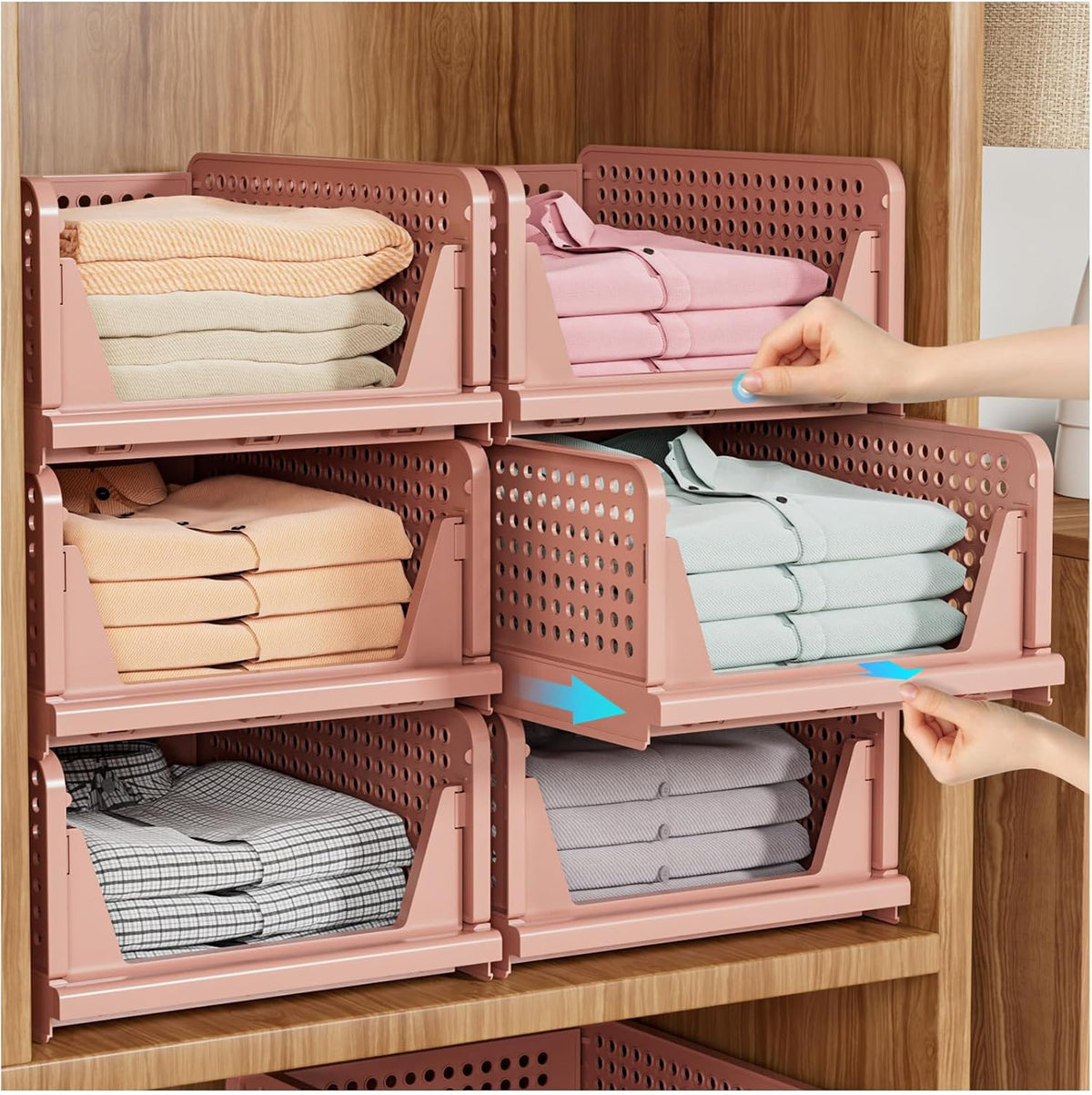 Portable Closet Organizer, SNSLXH 5 Pack Stackable Closet Storage Basket