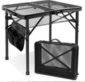 Camping Furniture, 2Ft Small Folding Table with Carry Handle, Camping Table Adjustable Height 10.6–22 in, Black Metal Mesh