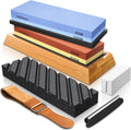Intelitopia Complete Knife Sharpening Stone Set, Dual Grit Whetstone 400/1000 3000/8000 Knife Sharpener with Leather Strop, Flattening Stone