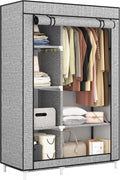 Calmootey Portable Closet Organizers, Clothing Storage, Wardrobe with 6 Shelves and Hanging Rod, Non-Woven Fabric Cover with 4 Side Pockets, Black